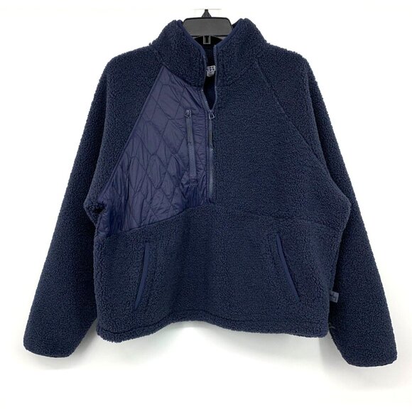 JoyLab Pullover Navy Blue 1/2 Zip Sweater Sherpa Mixed Media - Picture 2 of 11